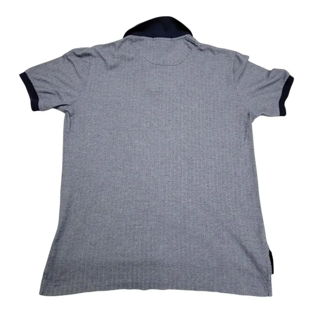 Polo Ralph Lauren Mens Medium Blue Herringbone Pima Cotton Short Sleeve Polo